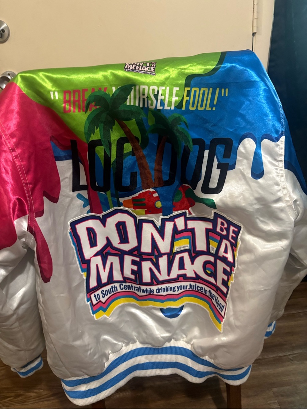 Don't Be A Menace Multicolor Satin Bomber Jacket